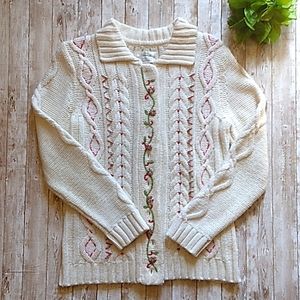 Christopher & Banks women's size small hand embroidered button up sweater (J1)